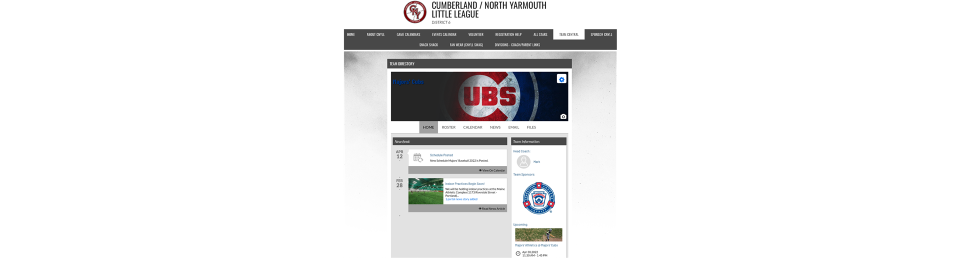 Parents! View your team's Home Page...